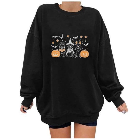 Jsaierl Halloween Sweatshirts Women Plus Size Pumpkin Ghost Graphic Sweatshirt Going Out Crewneck T-shirt Long Sleeve Tunic Pullover Tops Halloween Clothes