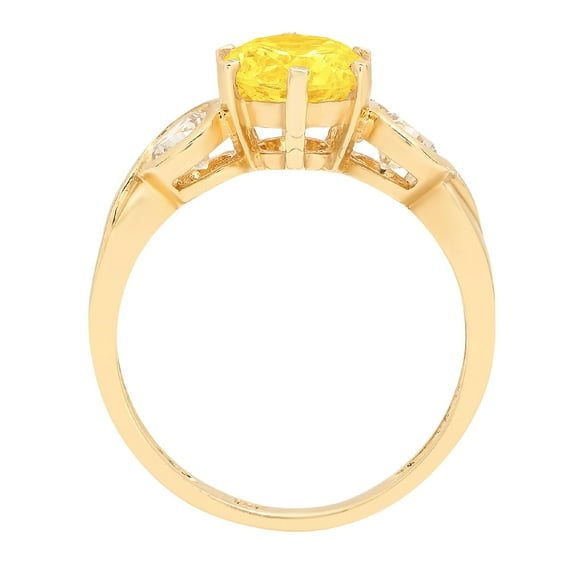 1.72 ct Round Cut Simulated Yellow Diamond Three-Stone Engagement Ring for Women in 14K Yellow Gold