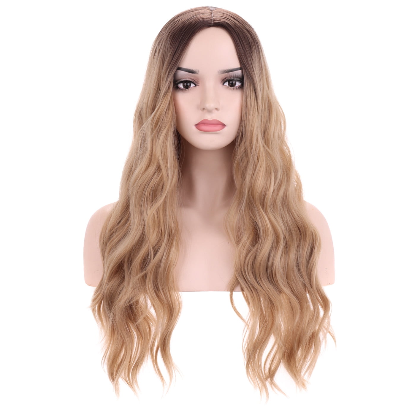 RightOn Blonde Wig Long Wavy Blonde Wigs for Women Ombre Blonde Wig Heat Resistant Hair Wigs Cosplay Party with Wig Cap