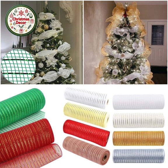 Christmas Wide Ribbon,10Yards Sparkly Mesh Wired Ribbon DIY Bow Pendant for Gift Wrapping,Crafts,Sewing,DIY Decor,Holiday Wedding Birthday Party Decoration Floral Bouquet Wreaths,Xmas Tree Ornaments