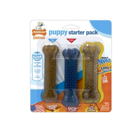 Nylabone Puppy Starter Kit Pack, 2 Chew Toys and 1 Chew (The Best Chew Toys For Puppies)