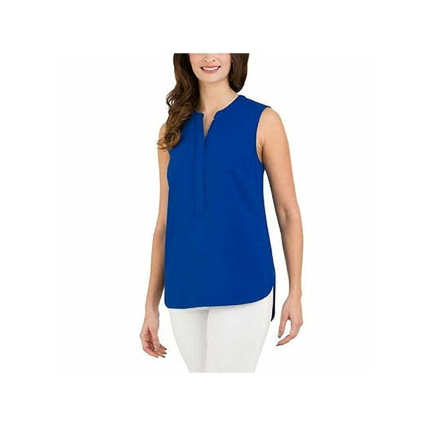 Hilary Radley Hilary Radley Womens Half Zip Sleeveless Blouse (Cobalt