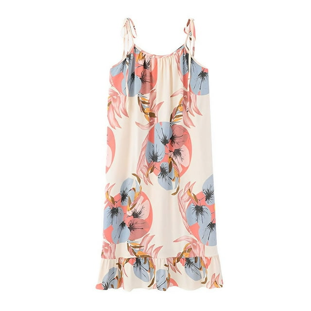 Minnieouse Camisón de verano para mujer, vestido de noche, ropa de descanso, vestidos casuales con tirantes sueltos, ropa de dormir, Sling Beach Pijama Beige L