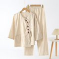 thumbnail image 1 of Pijama de mujer de algodón puro bordado de hilo de algodón de doble capa de manga nueve cuartos traje de ropa de casa de primavera y otoño, 1 of 6