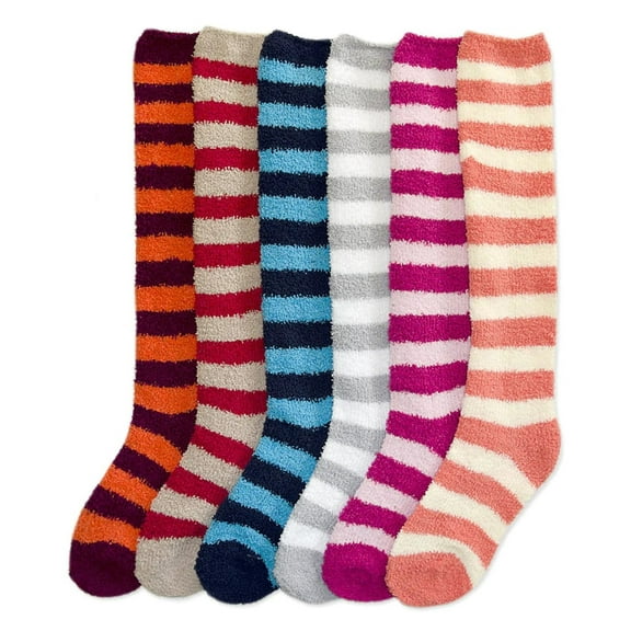 6-PACK Couver Women's Comfort Plush Soft Knee High Socks, Stripes Pattern, 9-11