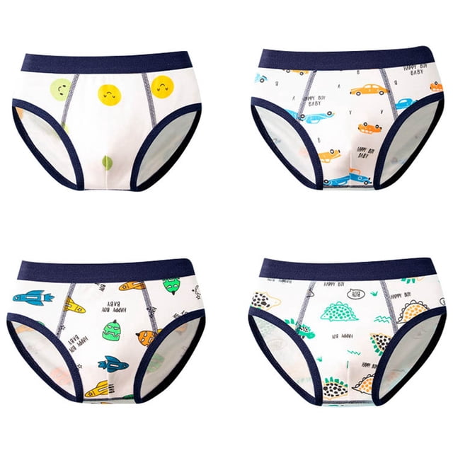 WEIYLL Caleçons Garçon Multipack Dessins Animés Confortables Shorts Mignons Cool Taille Élastique 4 Pcs Blanc sous-Vêtements Tout-Petit Taille m