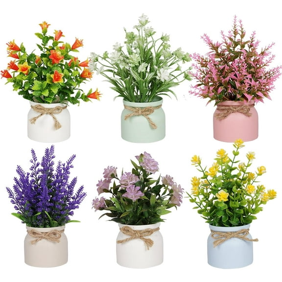 6pcs Artificial Pot Flowers Small Fake Plants with Pot Mini Potted Plants for House Office Tabletop Decoration