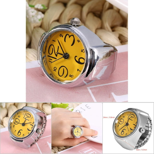 Hommes Femmes Doigt Montre, Bague Réglable Montre Cadran Rond Chiffres Romains Montre à Quartz Bague