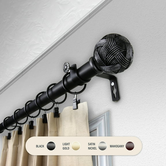 Domovina Wayland 1" Curtain Rod-Color:Black,Size:28-48"