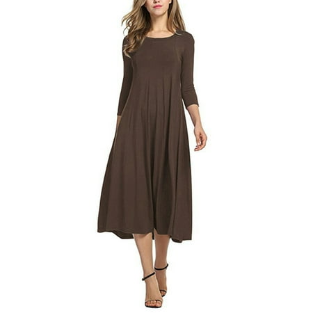 

Womens Holiday Casual Swing Dress Perfect With High Heels Or Short Boots Solid Color Tie Neck Casual High Waist M Coffee