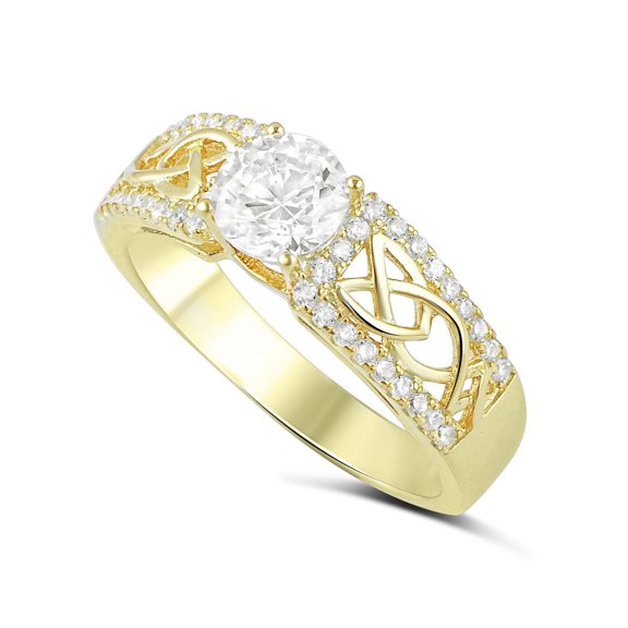 SilverCloseOut Yellow Gold Plated Sterling Silver Cz Celtec Ring