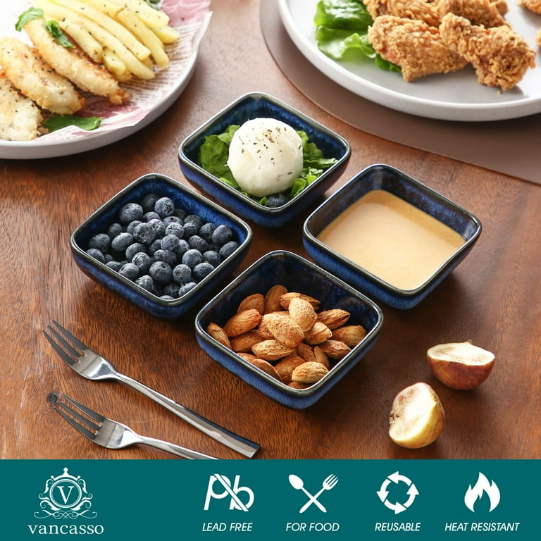 vancasso Stern, Blue 4-Piece Saucer Dish Set, Porcelain Snack Bowl