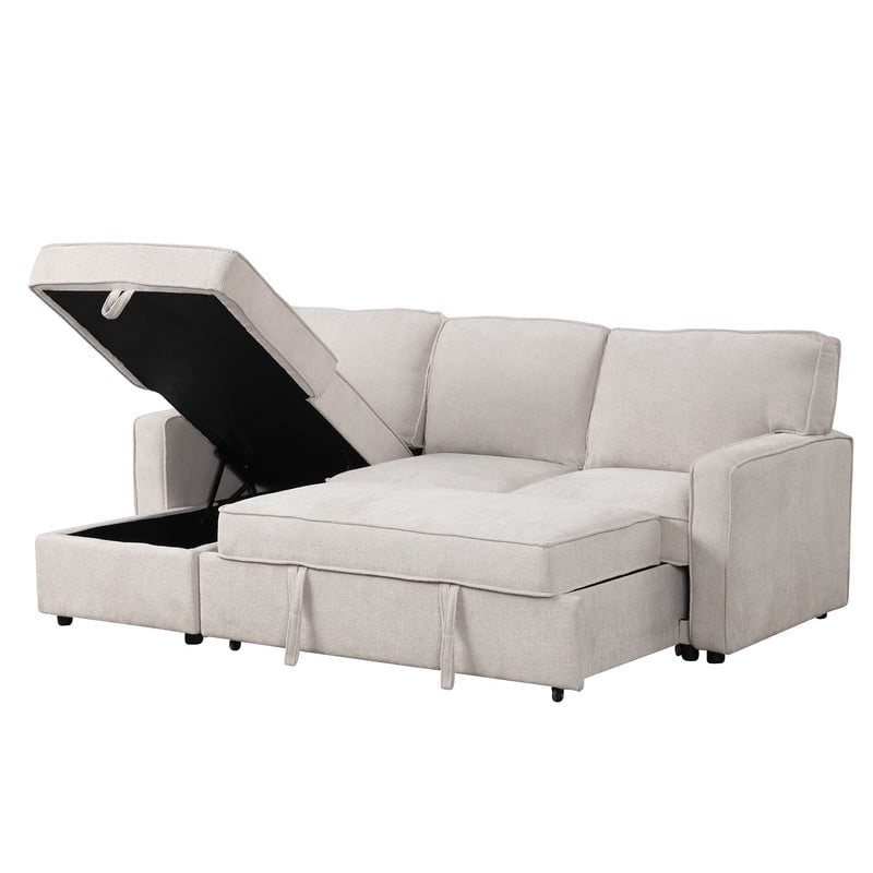 Convertible Sleeper Sofa Bed, L-Shaped Sectional Sofa Pull Out Couch with Storage Chaise & USB Ports, 89'' Sofa Couch with Cup Holder for Living Room Apartment
