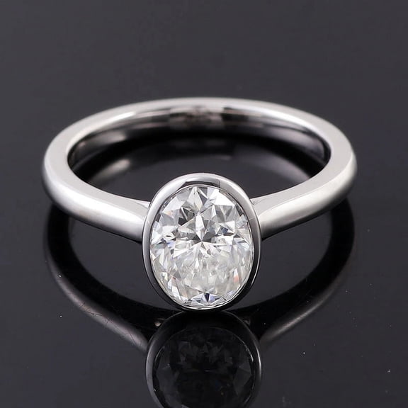 Oryn Jewelry 1.8 Ct Oval Cut Moissanite Band for Her - 14K White Gold Plated Solitaire Band - Proposal Wedding Bands for Women - Bezel Set Engagement Ring - Bridal Stackable Band