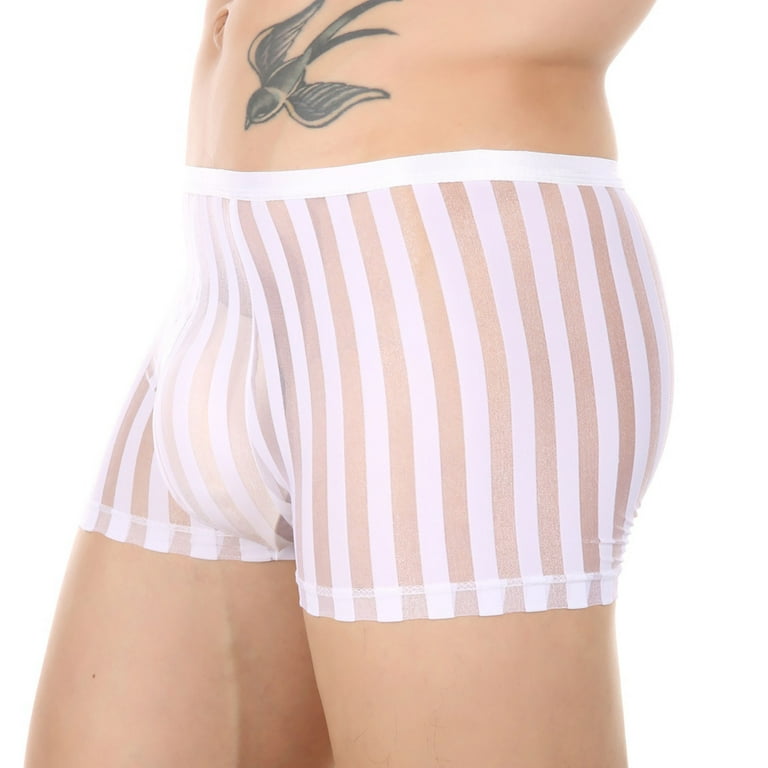 Felwors Men's Boxers Panties Interband Breathable Briefs Striped Clear Mesh  Boxers Briefs,White XXL