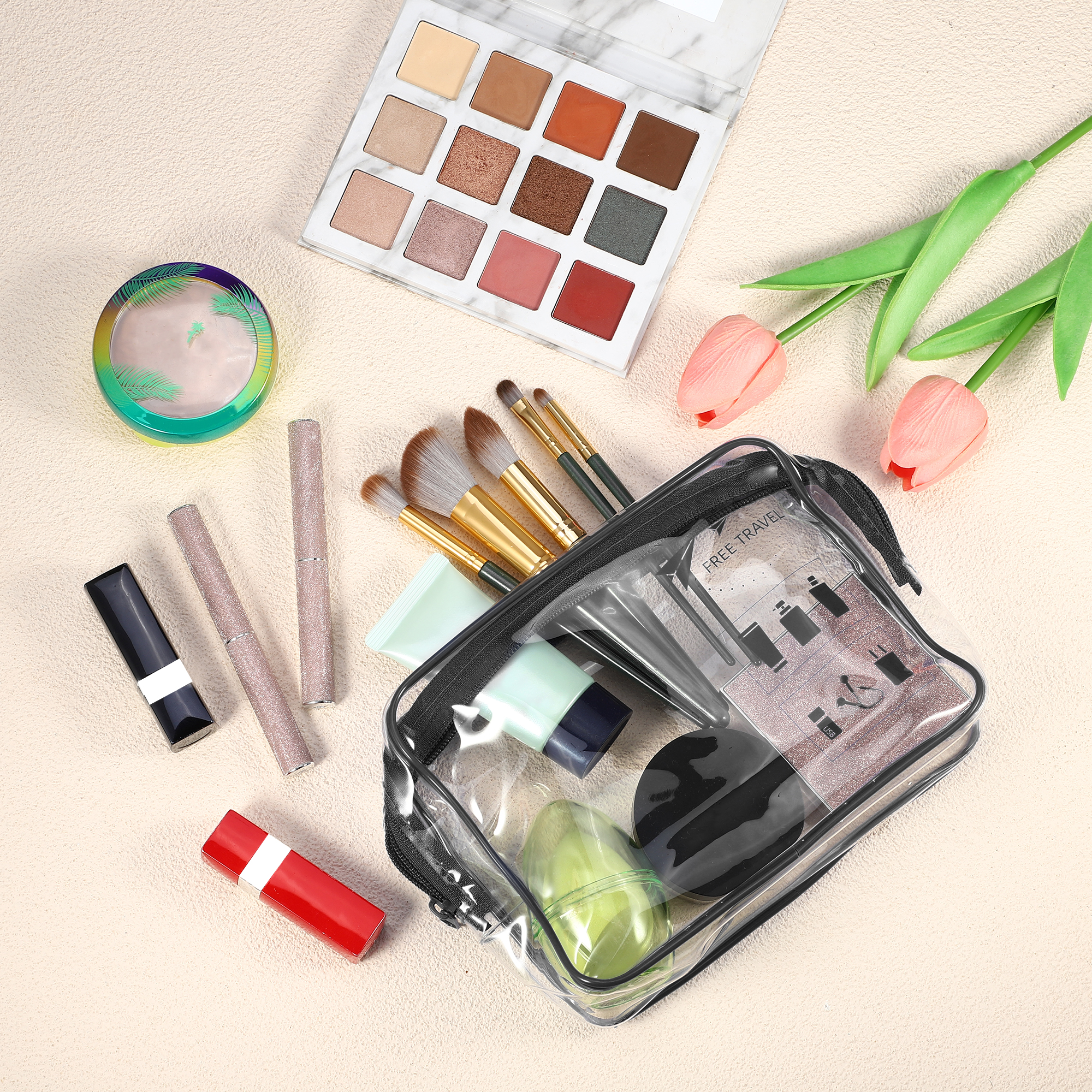 Unique Bargains Women Travel Makeup Bag for Vacation Camping Bathing Gym Black
