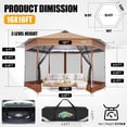 thumbnail image 2 of SANOPY 16'x16' Pop up Gazebo with 6-Sided Mosquito Netting, Patented Center Lock Pop up Screen Gazebo Canopy Instant Shelter for Deck and Lawns, Brown, 2 of 7