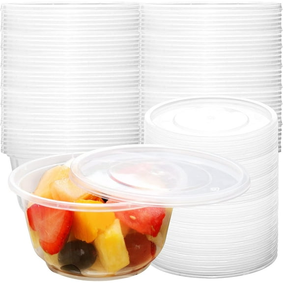 POPMISOLER 150 Pcs Clear Plastic Bowls, 15oz Dessert Disposable Bowls, Round Disposable Salad Bowl with Lids, Clear Bowl Plastic for Party, Plastic Ice Cream Bowl of Home, Events Or Everyday Use