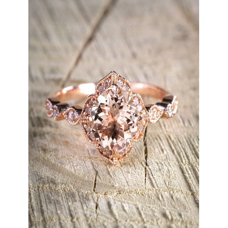 JeenJewels Sale Antique Design 1.25 Carat Peach Pink Morganite (Round Shaped) and Diamond Engagement Ring in 10k Rose Gold
