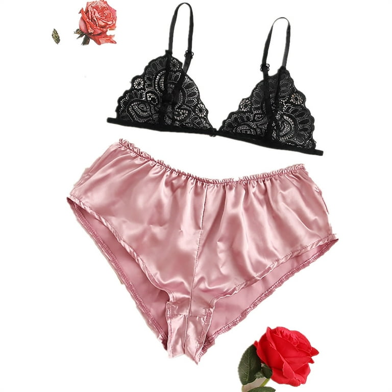 Women's Floral Lace Bra with Panty Sleepwear Lingerie Set