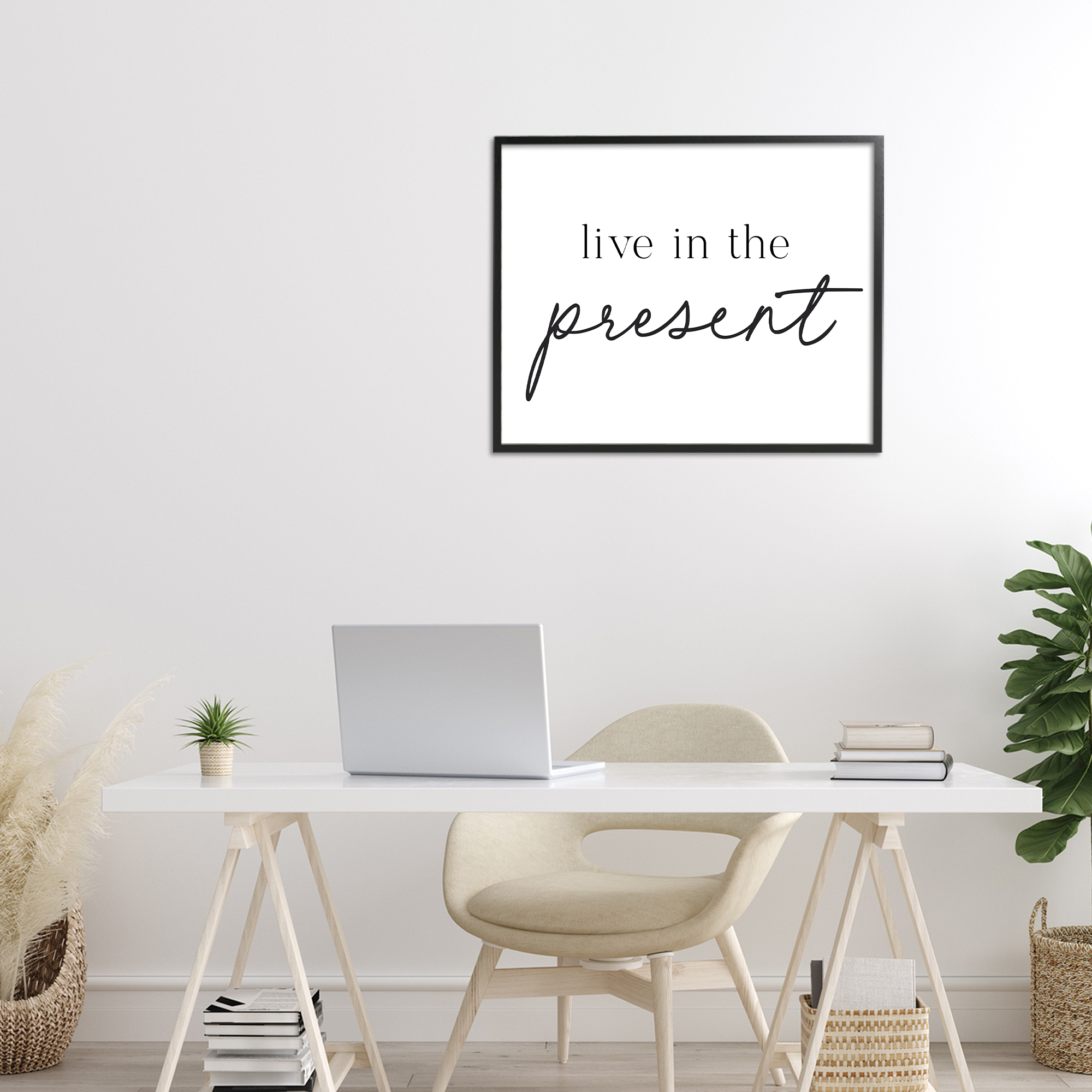Live In The Present Black Framed Giclee Art, design by Lettered and Lined