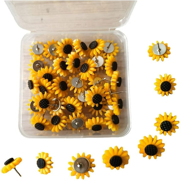 Sunflower Pins Push Sunflower Tacks Flower Push pins for Cork Board 40PCS Sunflower Push Pins Press Nail Flat Head Pin Decoration Thumbtack for Scrapbooking Craft Photos Wall Bulletin Boards Offices
