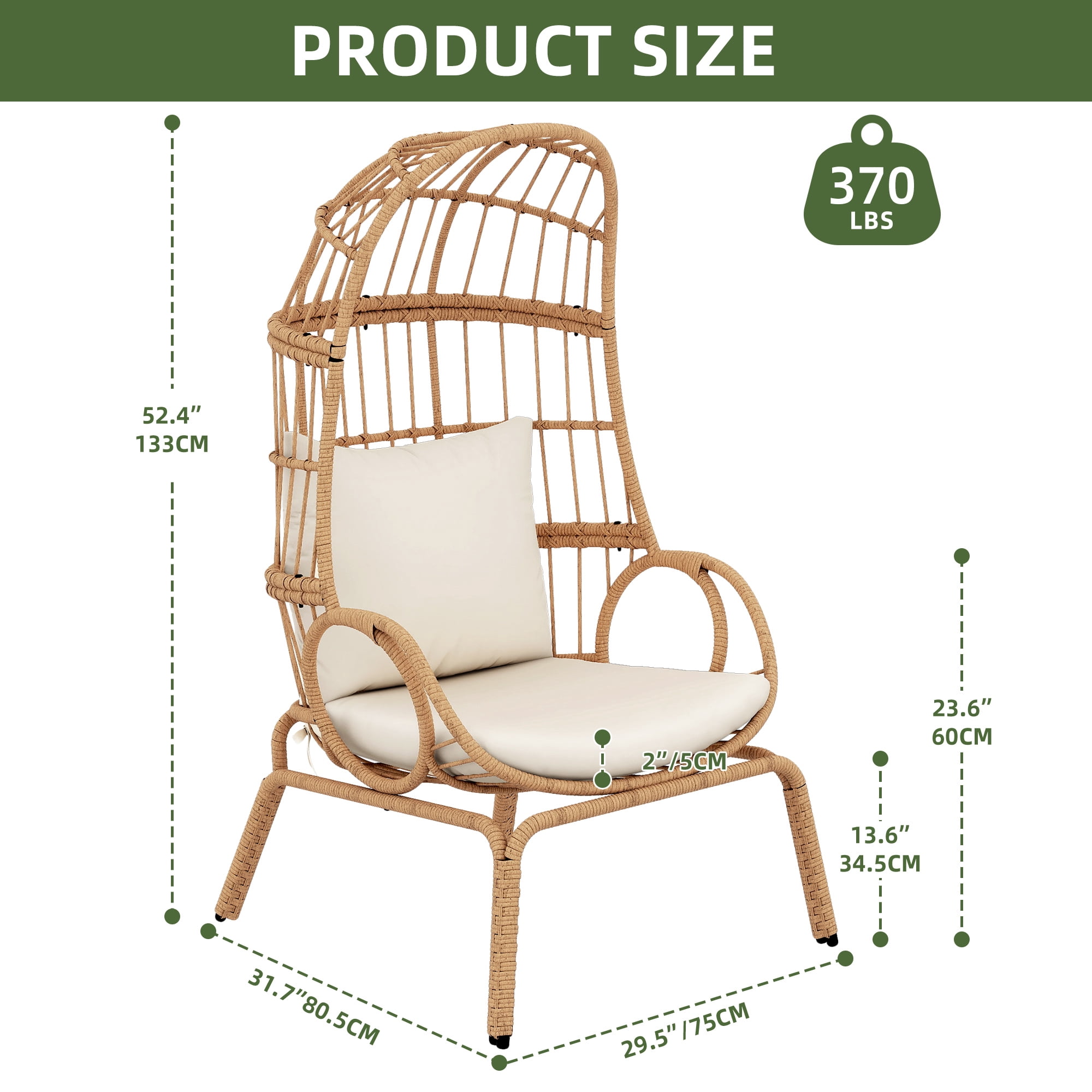 Uforic Wicker Narrow Egg Chair, Patio Rattan Cocoon Basket Chair with 380lbs Capacity