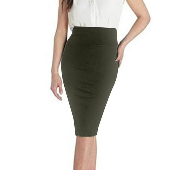 Women High Waist Pencil Skirt Bodycon Stretchy Office Work Slim Fit Knee Length Business Casual Skirts