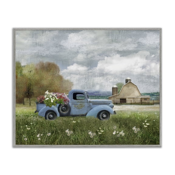 Stupell Industries French Country Vintage Blue Truck in Meadow Gray Framed Giclee Art, 20 x 16, by Nan