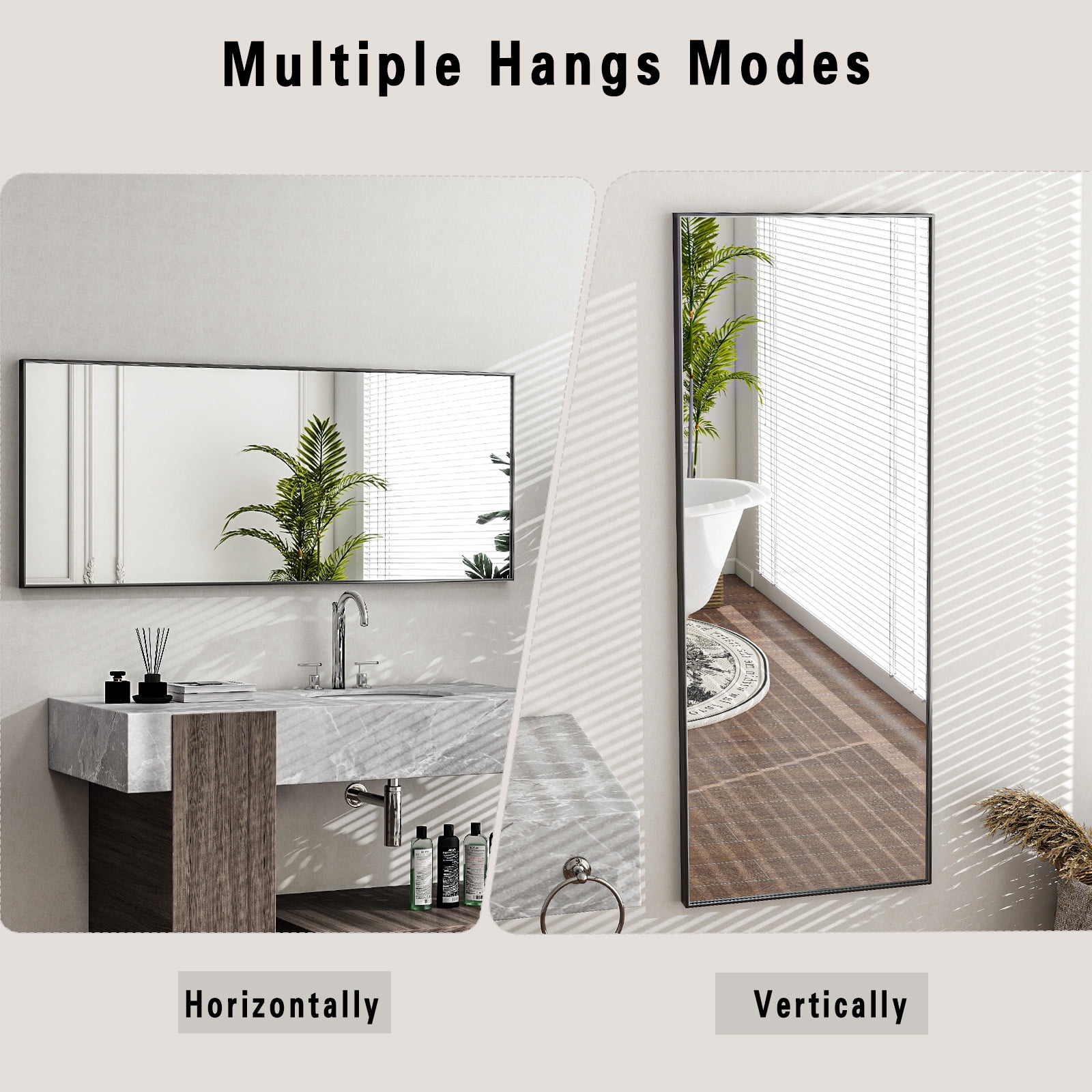Anyrose 59.1"x16" Rectangle Full Length Mirror Metal Frame Floor Mirror with Stand, Black