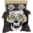 thumbnail image 1 of Juego de funda nórdica Juego de ropa de cama con calaveras Funda de edredón con calavera gótica y flores Funda de edredón con huesos de esqueleto 3D y fundas de almohada - Gris - Doble, 1 of 4