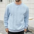 thumbnail image 2 of GuangCheng Mens Sweaters,Cable Knit,Crew Neck,Textured,Warm Casual Tops,Soft Baggy Fit Tops,Light Blue,Size S, 2 of 9
