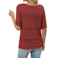 thumbnail image 3 of Womens Summer Tops Short Sleeve Crew Neck Knit Sweaters Red S, 3 of 7