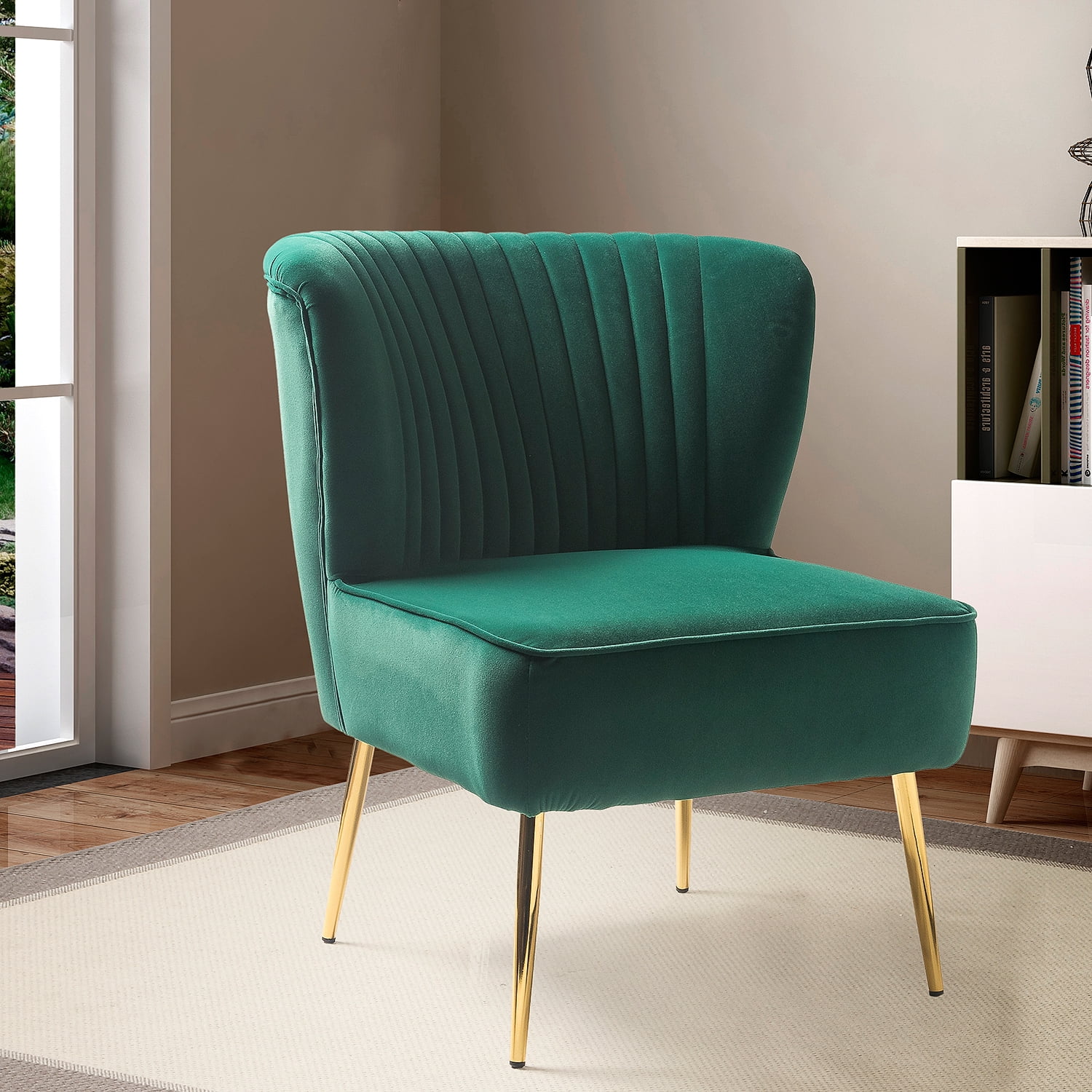 Monica Side Traditional Style Velvet Accent Chair in Green - Walmart.com - Walmart.com