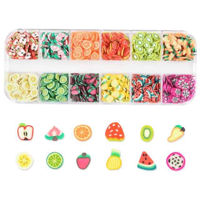 1 caja de rebanadas de uñas, rebanadas de arcilla 3D, 600 piezas rebanadas para manualidades DIY, decoración de uñas y teléfonos móviles - Fruta 2 shamjiam Rebanadas de arte de uñas