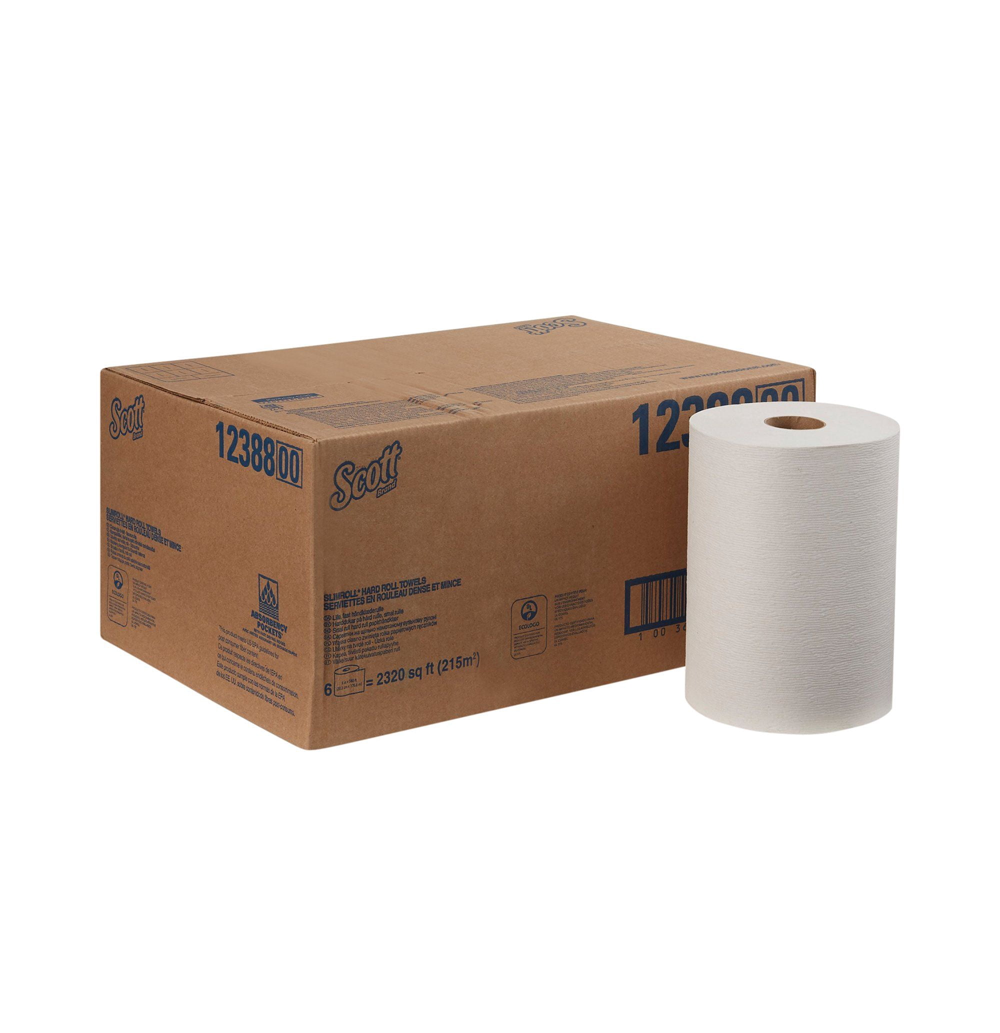 Scott Slimroll Hard Roll Paper Towel, 1-Ply, 8 Inches x 580 Feet, White, 6 Count