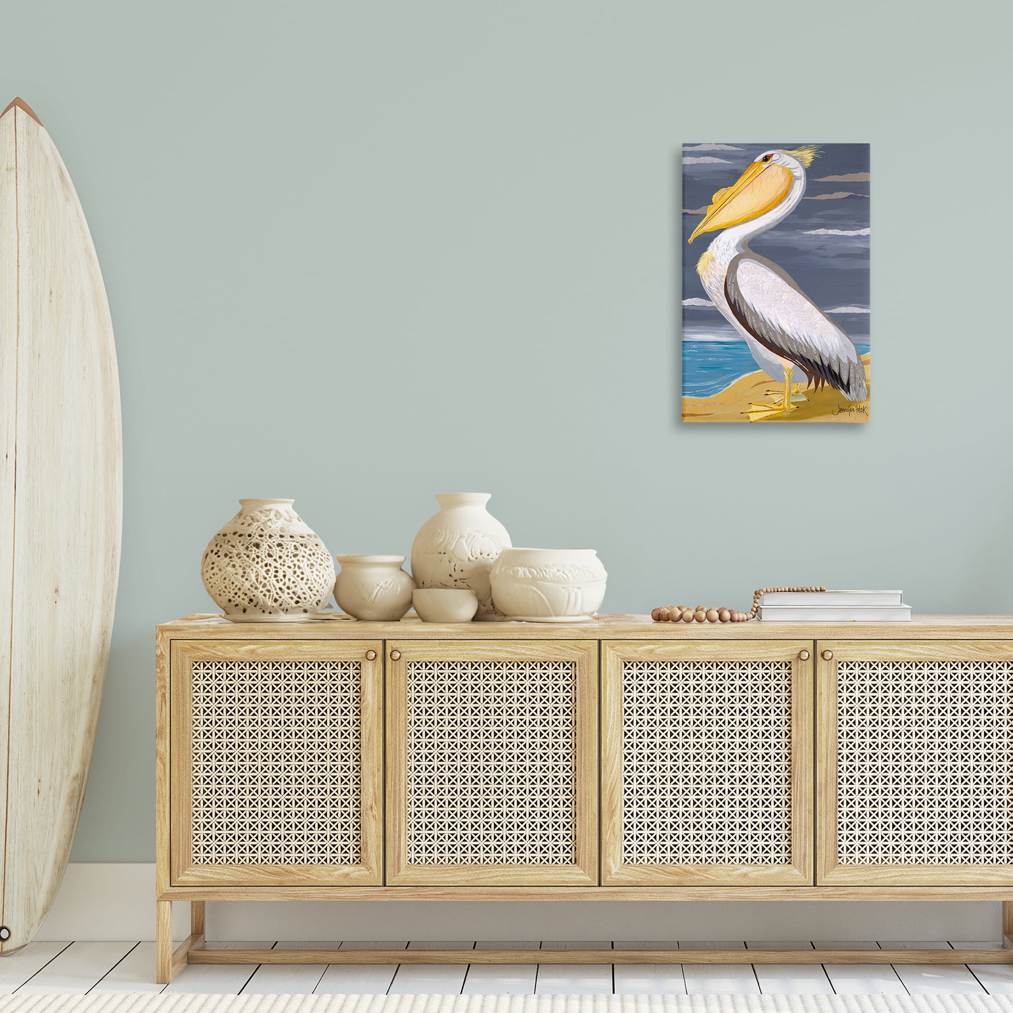 Stupell Industries White Pelican on Shore Animals & Insects Painting Gallery Wrapped Canvas Art Print Wall Art, 20 x 30