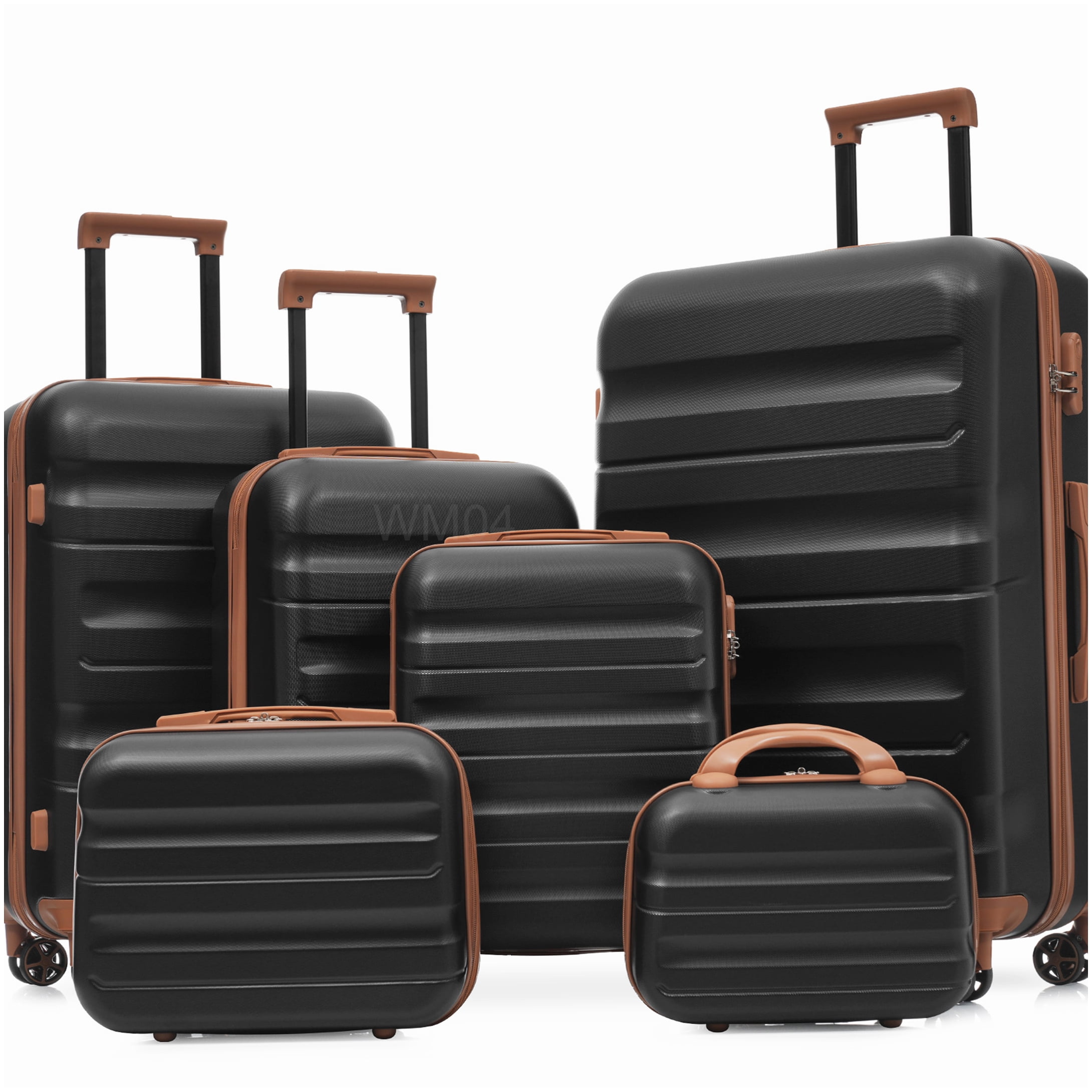 Durable 6-Piece Spinner Wheel Luggage Set, ABS Hardshell Suitcases in Carry On and Checked Sizes