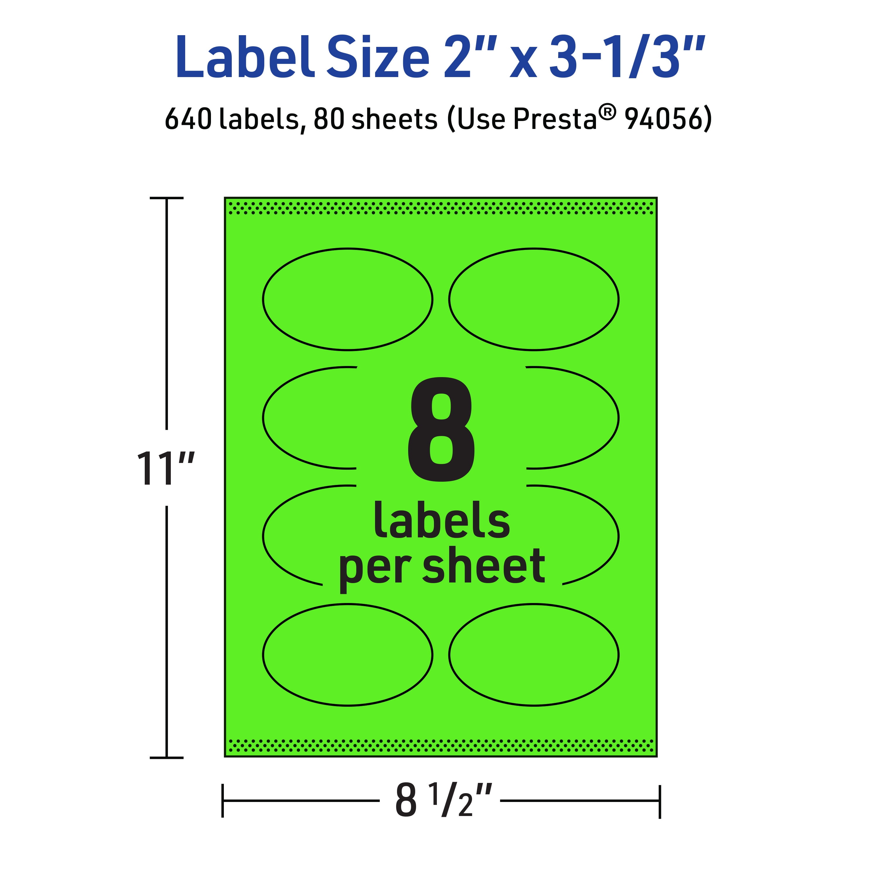 Avery Printable Oval Labels, Neon Green, 2" x 3-1/3", 640ct