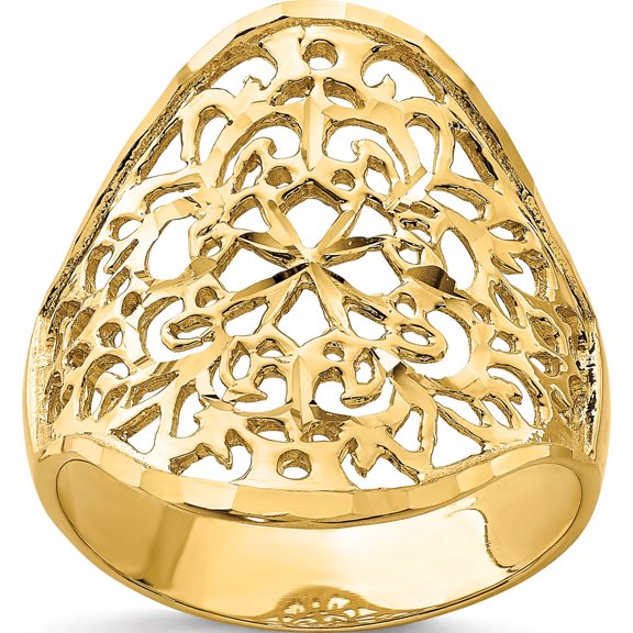 14K Yellow Gold Polished Filigree Ring (Size 7) Made In United States d4739