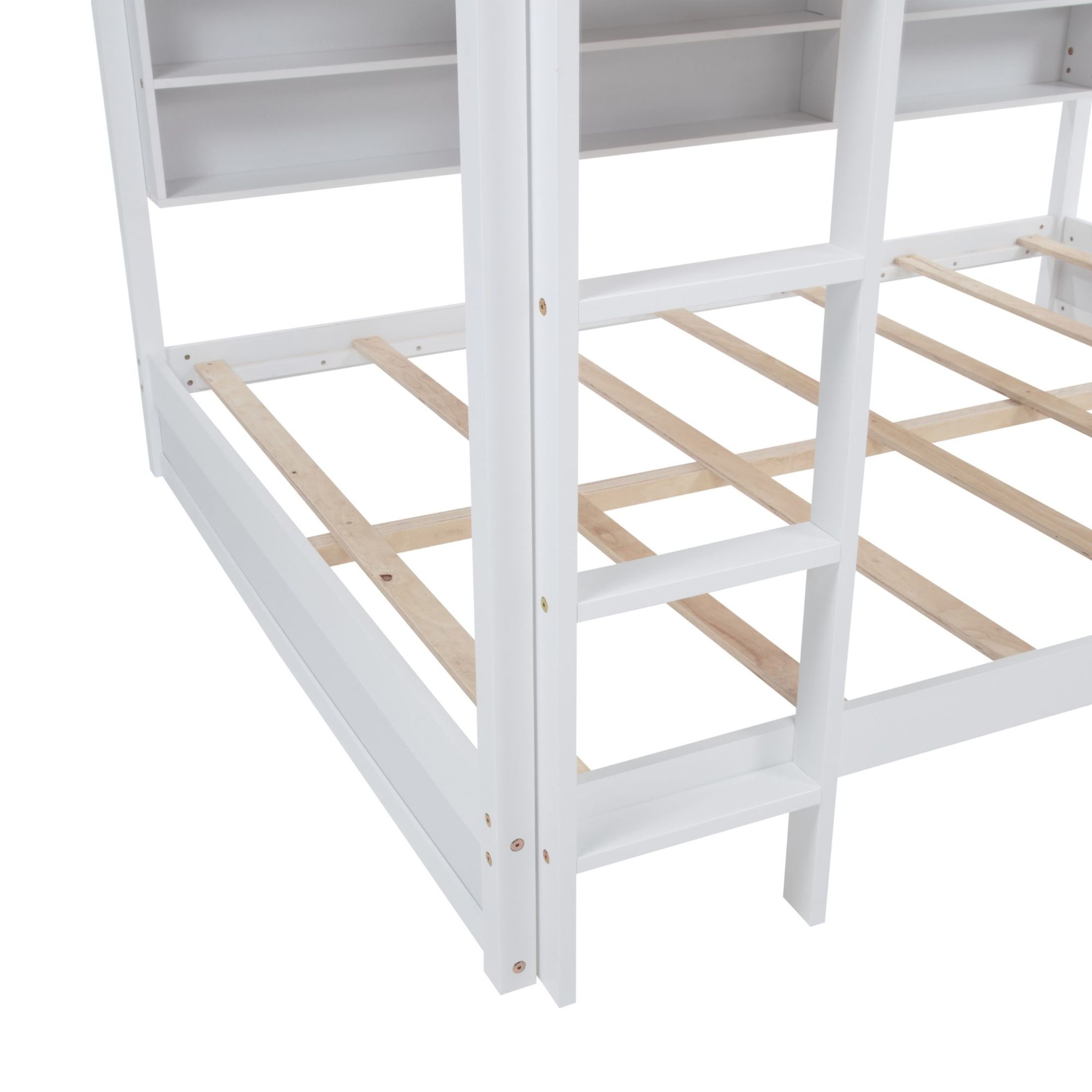 Noble House Queen Over Queen Bunk Bed, Solid Pine Wood Frame with Storage Cabinets and Charging Station, White