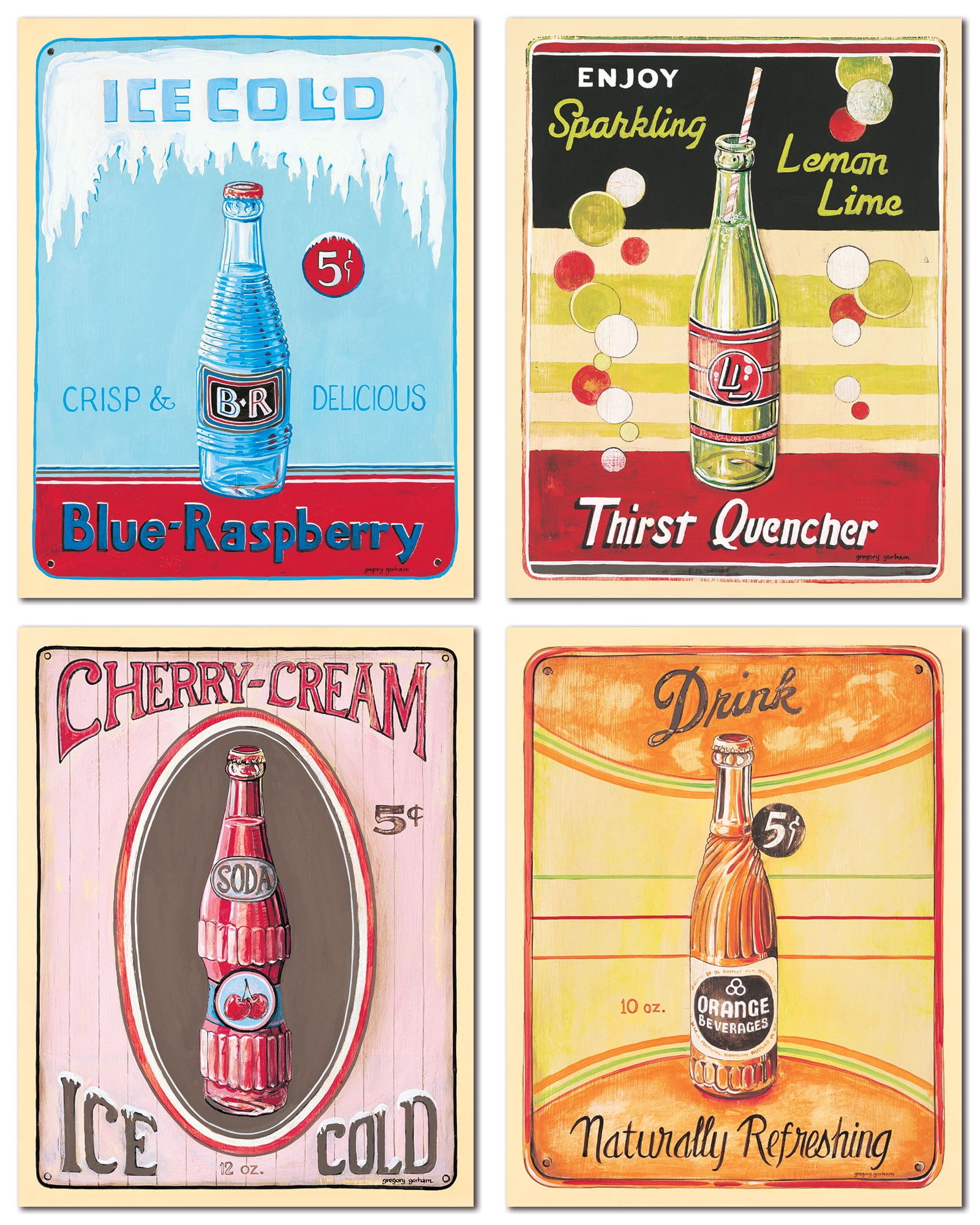 Classic 50's Era Vending Machine Ice Old Soda Sign Prints; Four 11x14