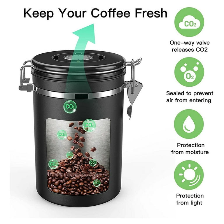 Coffee Jar Airtight 500G Beans,1.8L Beans Container,Vacuum Coffee Box with  Spoon Storage Jar for Coffee Powder,Tea,Cocoa 