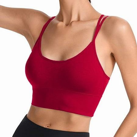 

DORKASM Strappy V Neck Bralettes for Women Sports Seamless Cami Strap Bra L Red
