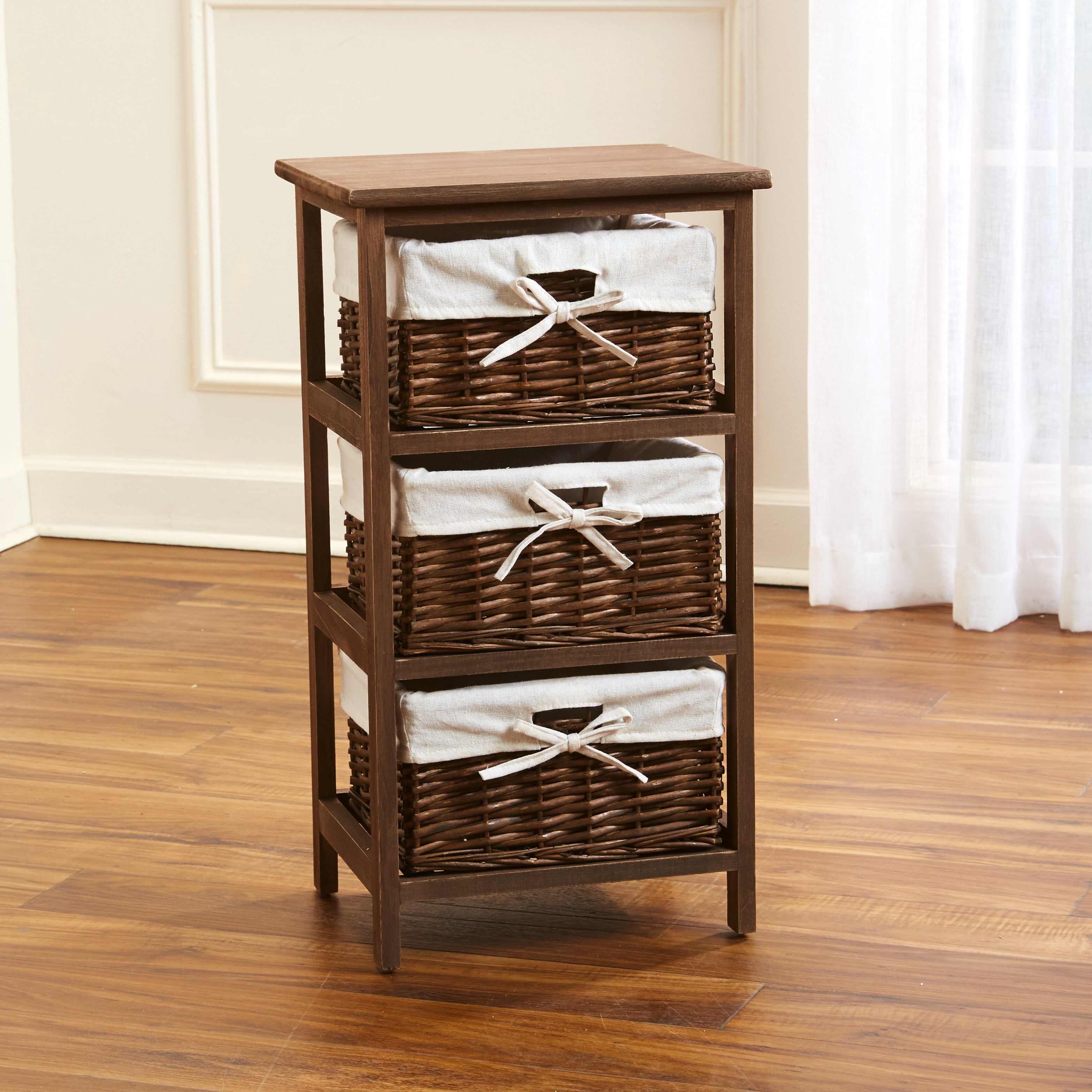 Storage Tower with Wicker Weave Baskets 4 Piece Home Organization Set
