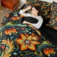 thumbnail image 5 of Manfei Boho Bohemian Floral 7-Piece Twin Bedding Sets,Colorful Rustic FlowerBedding Comforter Set,Orange Green Black Sheet Sets For Boys,Microfiber Bedroom Decor Reversible, 5 of 9