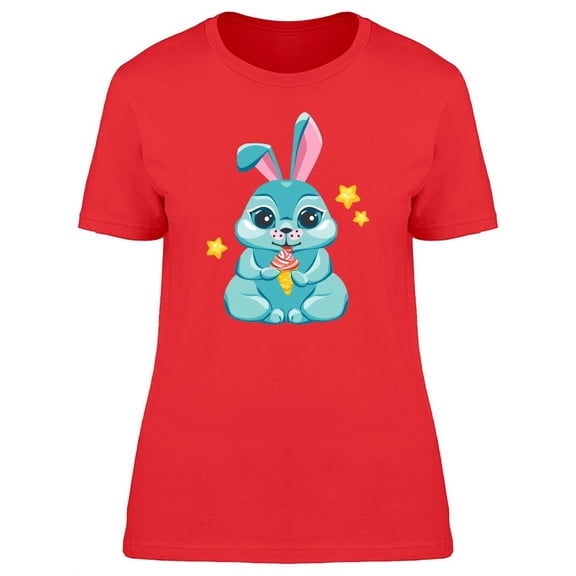 Bunny Eating Ice Cream Cartoon T-Shirt Women -Image by Shutterstock, Female Medium