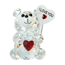 Clear Crystal Bear Figurine Valentine's Day Gift I Love You Faux Crystal Bear Ornament Collectible Tabletop Bear Statue for Wedding Birthday Party Gift(Red)