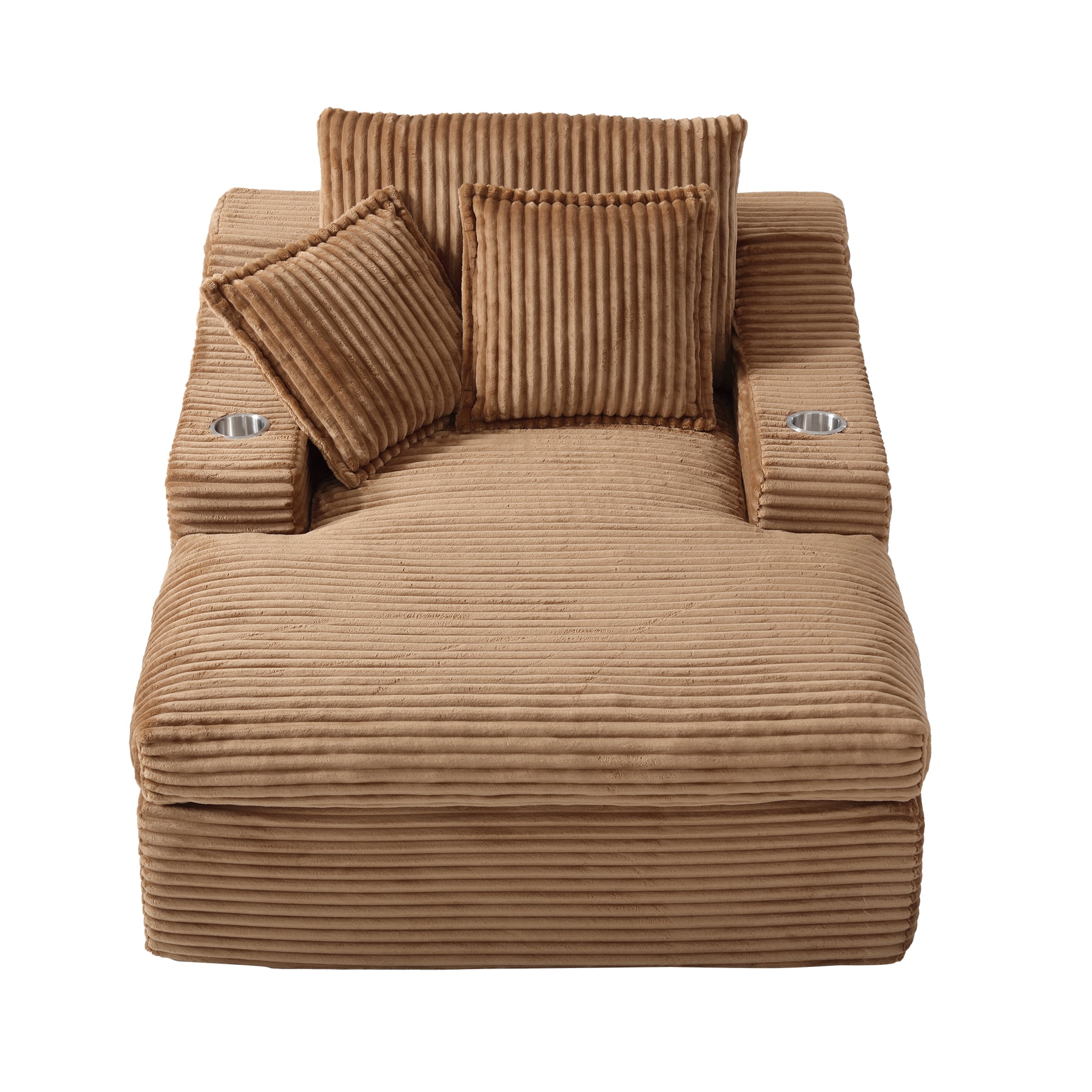 47" Wide Oversized Single Chaise Lounge Chair, 67'' Sleeper Sofa Bed with Cup Holders & 3 Pillows
