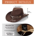 thumbnail image 4 of Sombrero vaquero de fieltro Fedora Western para mujer y hombre Brown Bawnhaw, 4 of 7